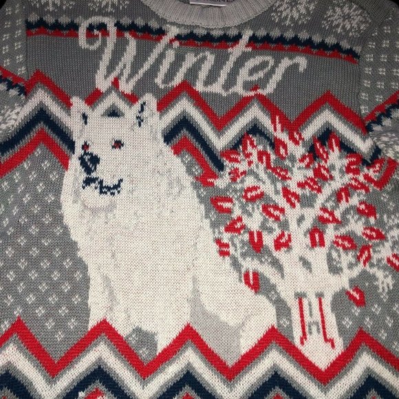 WOMENS Game Of Thrones Winter Wolf Fair Isle Sweater Sz SMALL S - Picture 3 of 7